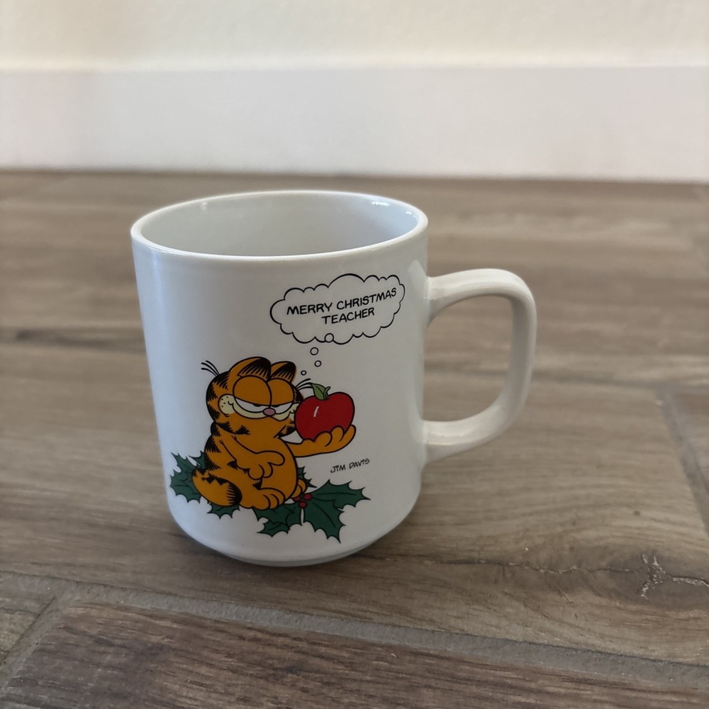 VTG Enesco‎ Garfield Cat Coffee Cup Christmas Teacher 1978 Cartoon Ceramic Mug